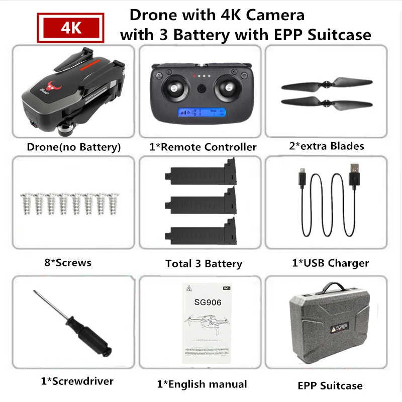 3 Black-4K-Epp Box Дрон SG906 4K gps Дроны с камерой HD бесщеточный Квадрокоптер сопротивляющийся сильному ветру селфи Квадрокоптер с камерой VS F11 B5W - Цвет: 3 Black-4K-Epp Box