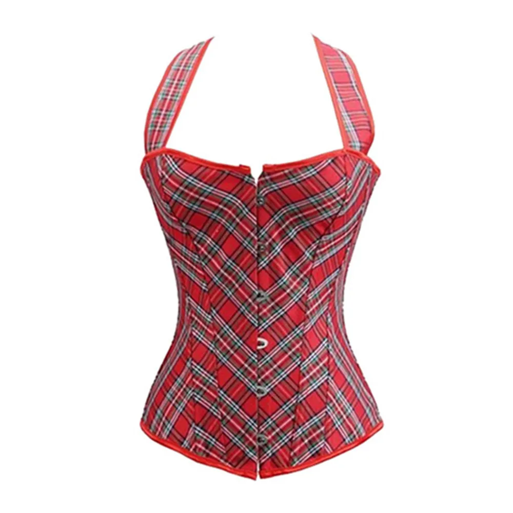 S XXL горячая Распродажа Красный клетчатый узор с лямкой через шею корсет для талии