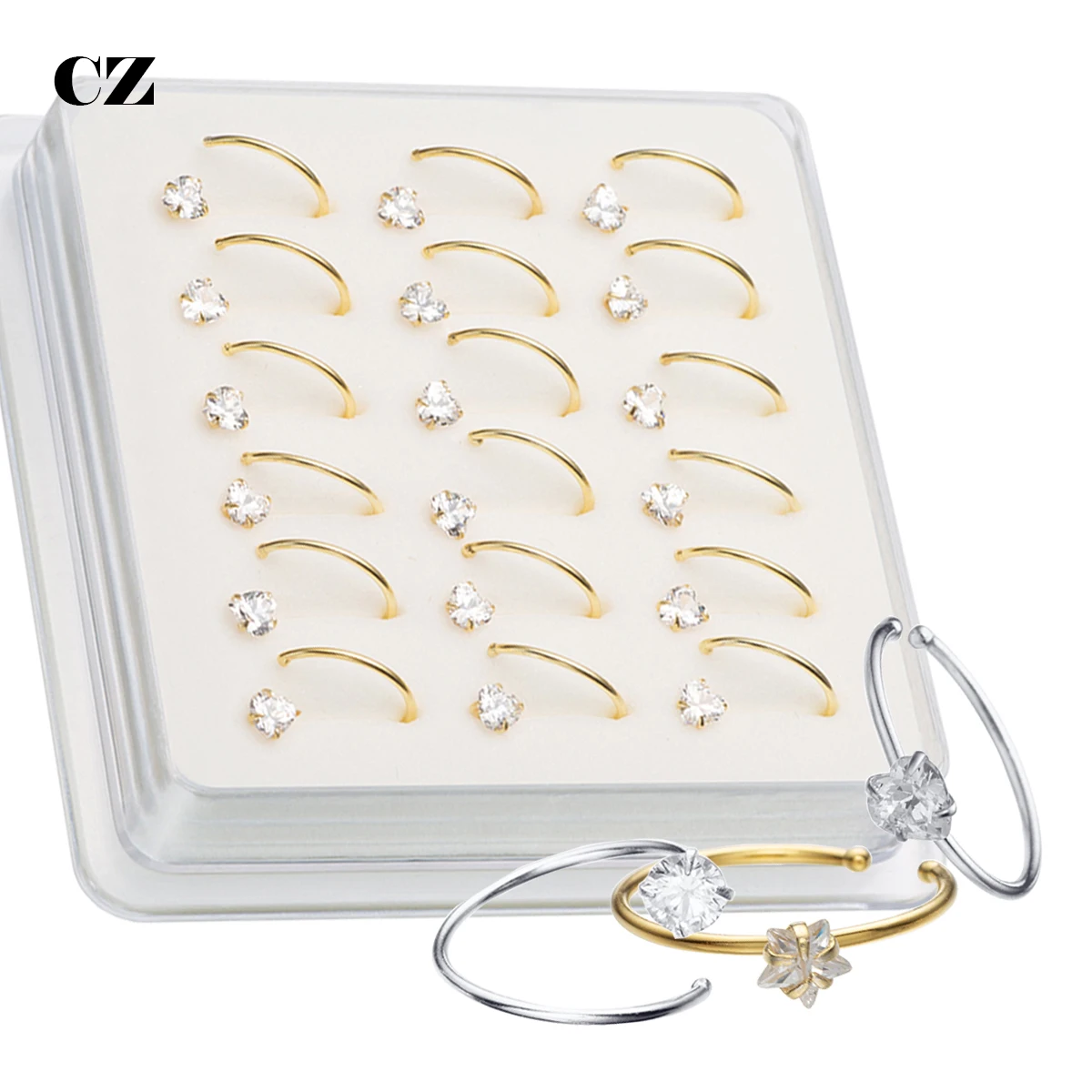 925 Sterling Silver Heart Star Round Shape Shiny Zircon Nose Ring Piercing Jewelry Pircing Nariz Percing Nez Aro Nariz Plata