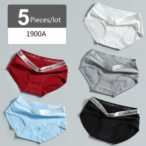 LANGSHA 5Pcs/lot Panties Women Letter Cotton Soft Female Briefs Lingerie Seamless Women's Lady Underwear Plus SizeXXL Underpants