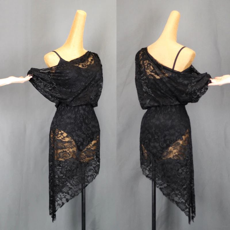 

Latin Dance Practice Clothes For Women Adult Short Sleeve Lace Sexy Stage Performance Costumes Rumba Tango Dance Dress DQL5573