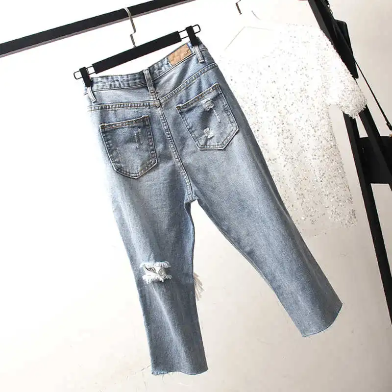 

3XL 4XL Plus Size Streetwear Hole Ripped Jeans For Women Spring Summer High Waist Denim Jeans Woman Loose Boyfriend Jeans C6198