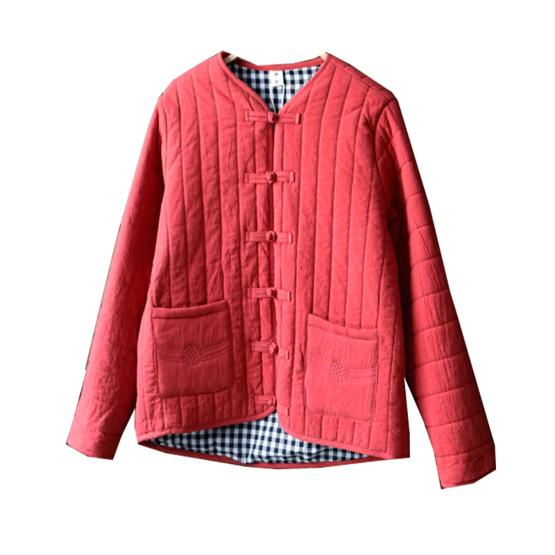 Хлопковое льняное Стеганое пальто женское однотонное китайский национальный