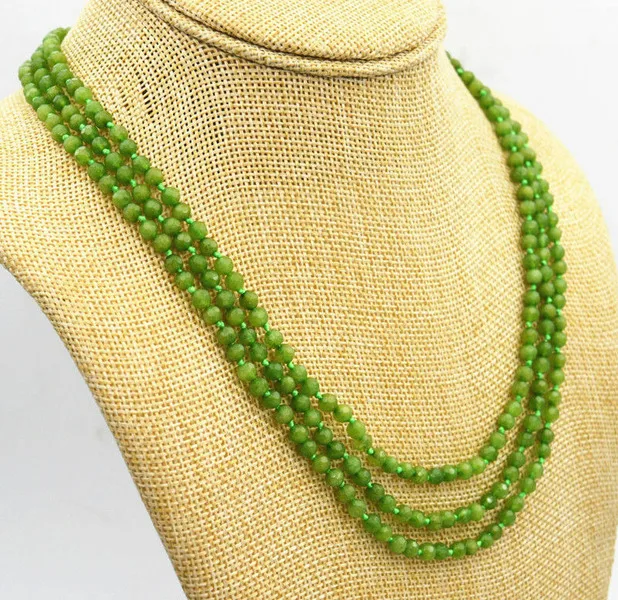 

Fashion 3 rows 4mm Faceted green peridot gemstone beads Necklace 17-19 "