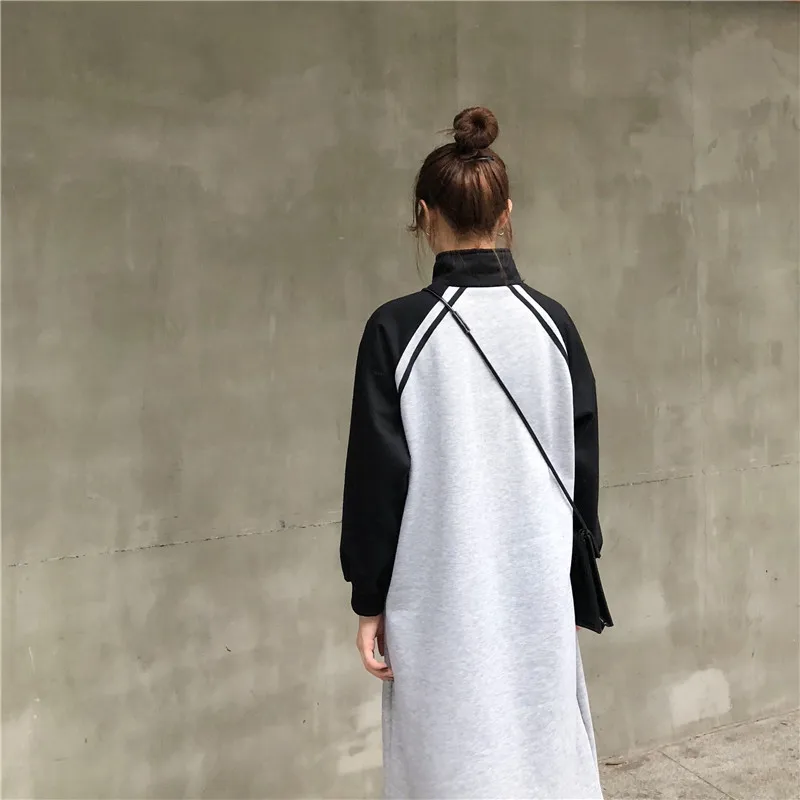 Женские толстовки на молнии длинный пуловер в Корейском стиле лоскутные женские