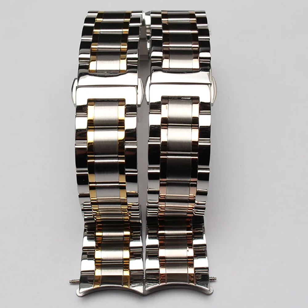 

NEW High Quality Watchband Straps Bracelets 18mm 19mm 20mm 21mm 22mm Solid links Stainless steel straps silver gold Curved Ends