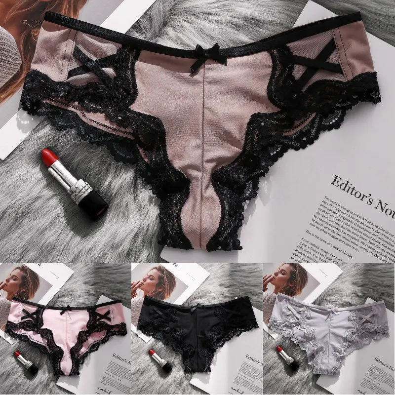 Женские кружевные трусики с бантиком нижнее белье низкой талией треугольные для