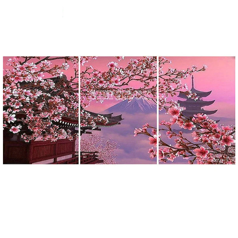 

Алмазная мозаика 5d с изображением вишневого дерева, пейзажа, 3 шт./набор