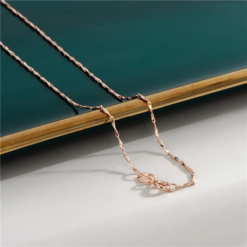 Fashion Real 925 Sterling Silver Chain Necklaces 18K Rose Gold Plated Necklaces For Women Jewelry images - 6