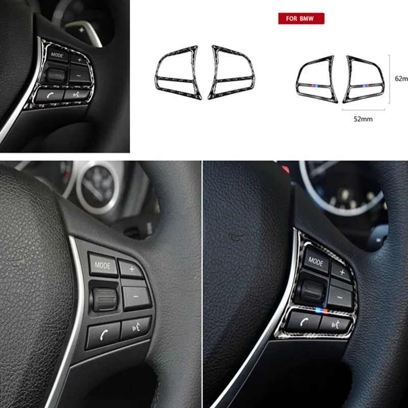 

2 Pcs for BMW F20 F21 F30 F34 F32 3 Series Interior Decoration Carbon Fiber Car Steering Wheel Buttons Decal Sticker Car Styling