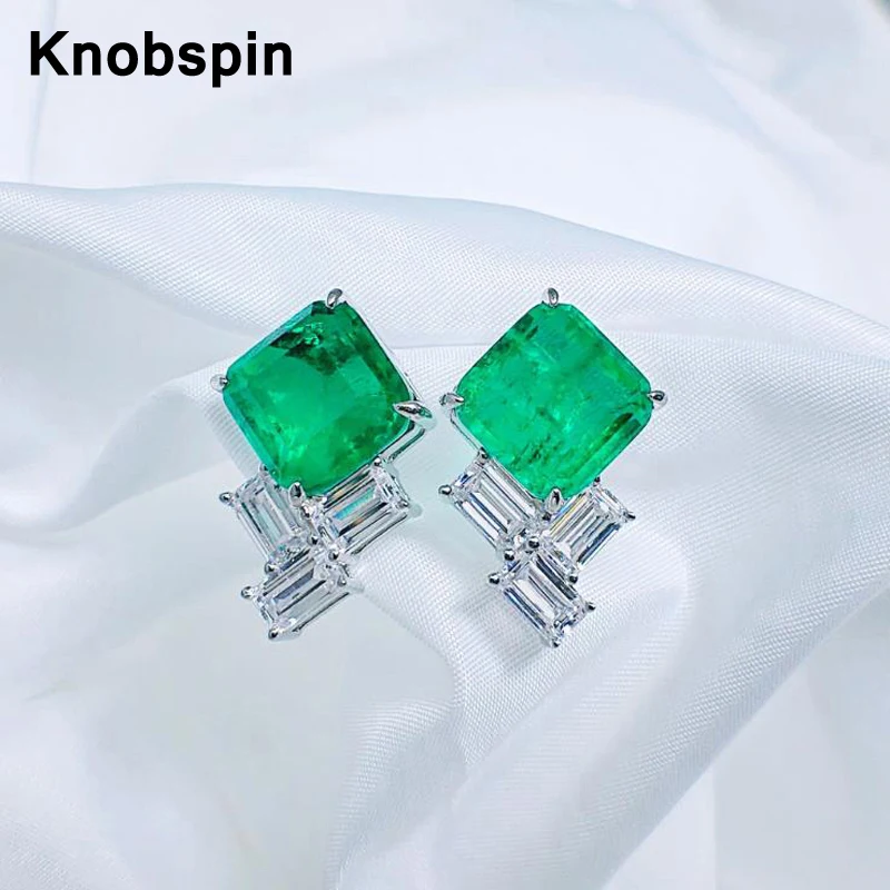 

Knobspin 100% 925 стерлингового серебра зеленой площади 5A Циркон большие серьги-гвоздики для женщин Свадебные обручальные кольца вечерние ювелирн...