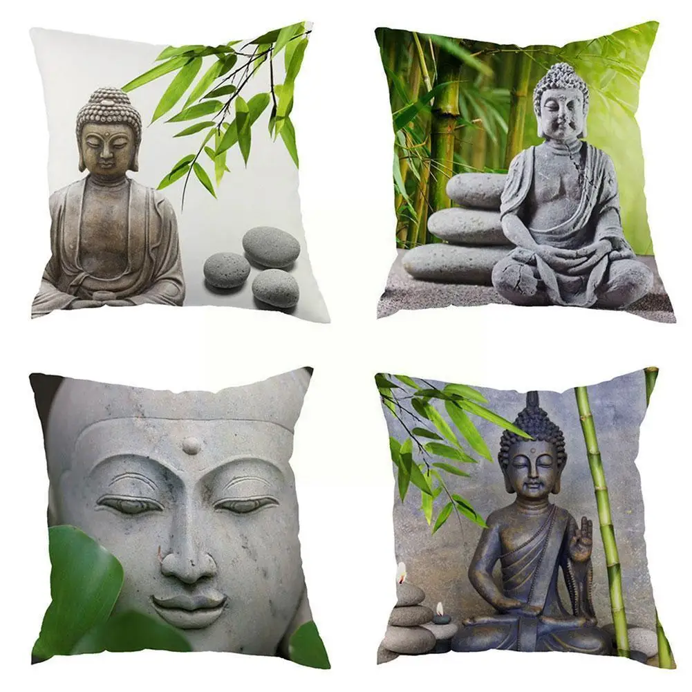 

Buddha Statue Bamboo Peach Skin Single-sided Home Decoration Sofa Pillowcase Bedroom Decorative Cushion Restaurant Pillowca T5v3