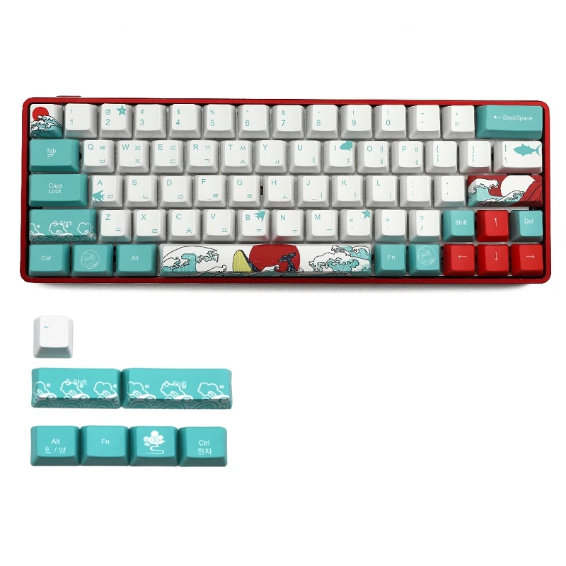 

Russian Japanese 71 Keys Sea Coral Keycap Dye Sublimation OEM Profile Mechanical Keyboard Keycap For GH60 XD64 DZ60 GK61