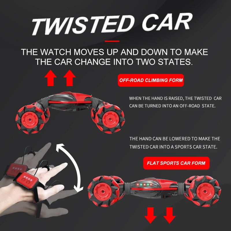 2.4G 4WD RC Remote Control Twist Stunt Car Radio Watch Gesture Sensing Led Music Off-Road Climbing Vehicle Gift Toy for Kids enlarge