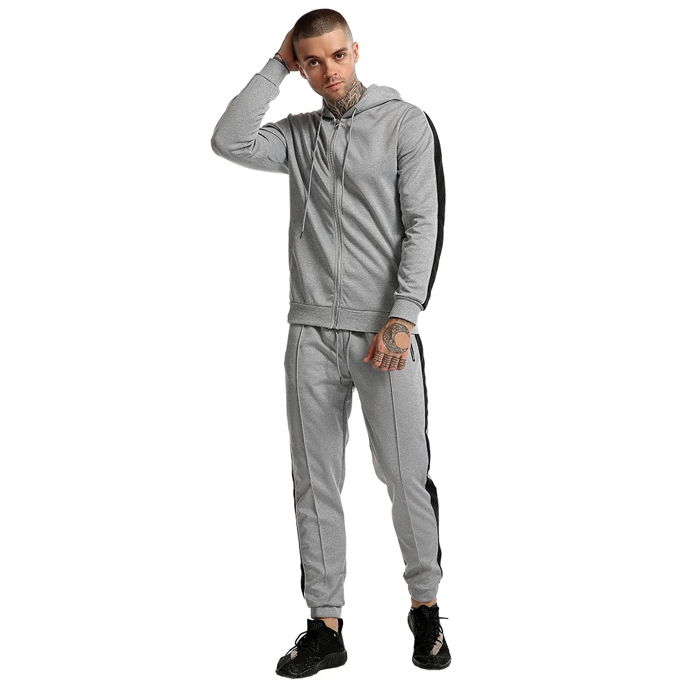

Zipper Striped Sets Hoodies Brand Men Joggers Patchwork Sweatshirt+pants Hip Hop Fitness Hooded Jackets Sportwear Suit Male
