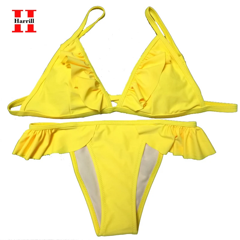 

Stitch Ruffle Deep V Neck Swimwear Women's Patchwork Low Waist Sexy Bikini Set Femme Simple Solid Bathing Suit Bather Summer