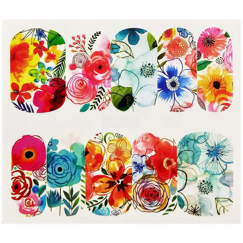 Стильная зеленая наклейка для ногтей Цветочная Слайдеры дизайна украшение