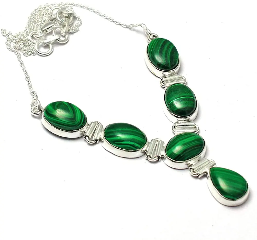 

Genuine Malachite Necklace 925 Sterling Silver, 42 cm,2SN0167