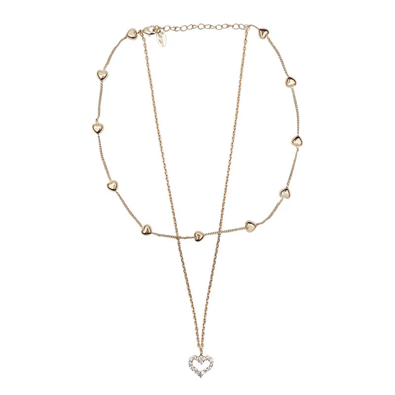 

CH-655 Korean gold multi-layer love full diamond necklace Japanese and Korean personality fashion clavicle chain necklace