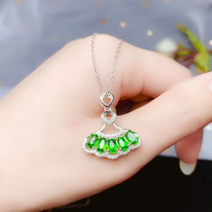 

2020 NEWEST STYLE exquisite green diopside gemstone pendant of necklace for women ornament natural gem certified real 925 silver