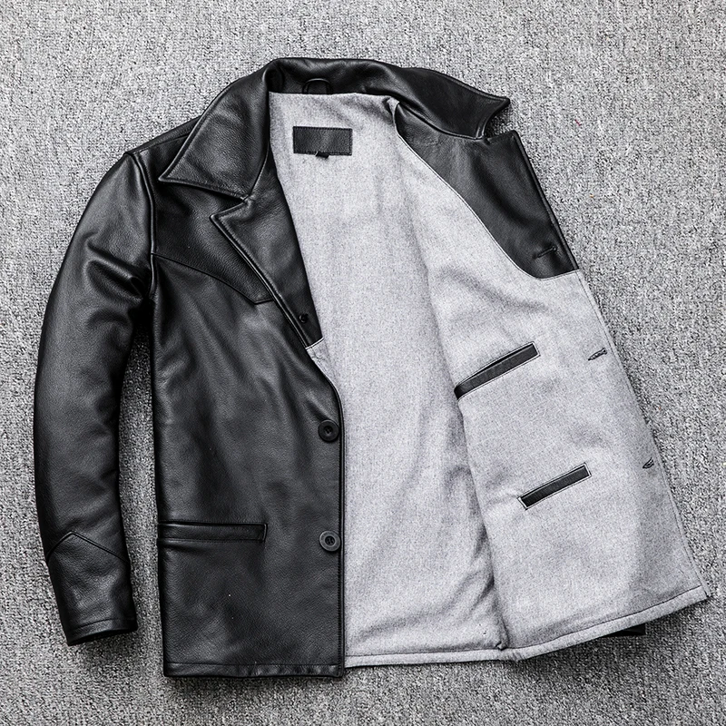 Новая Натуральная мужская куртка 2020 длинный приталенный костюм с отложным