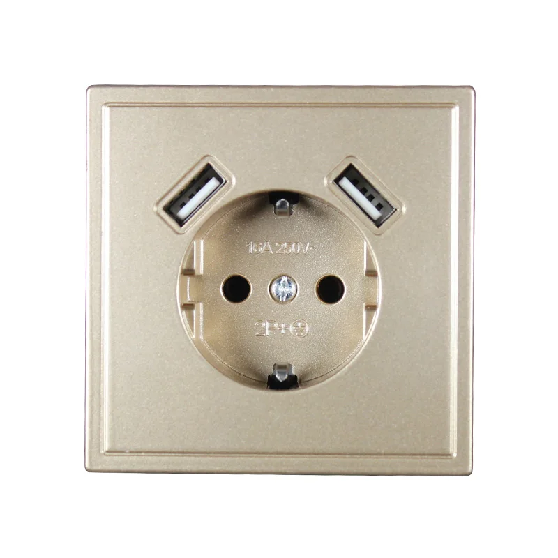 USB Wall Socket Free shipping Double Port 5V 2A usb wall outlet high quality murale GOLD color J2-01J | Обустройство дома