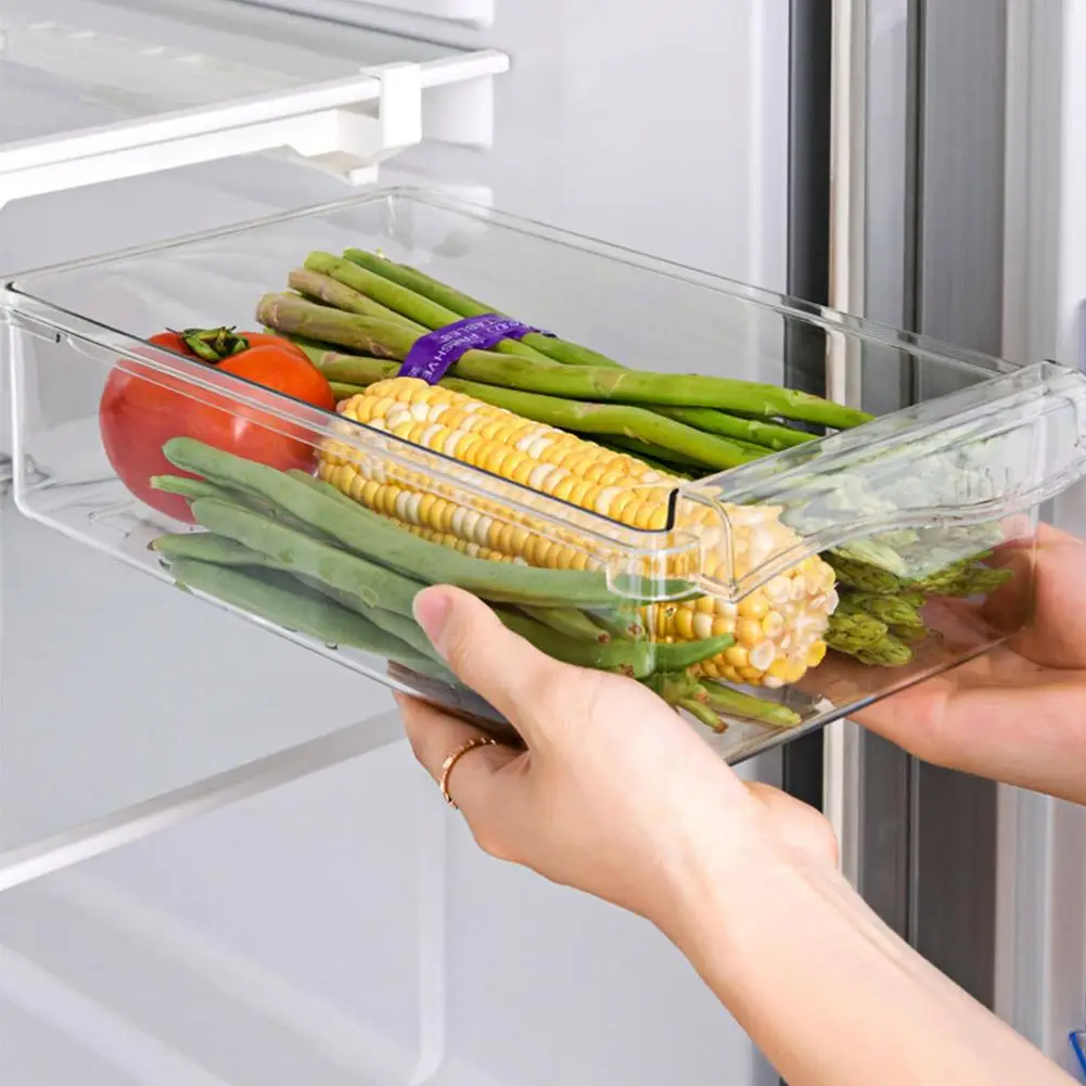 Plastic Clear Fridge Organizer Slide Under Shelf Drawer Box Rack Holder Refrigerator Kitchen Fruit Food Storage | Дом и сад