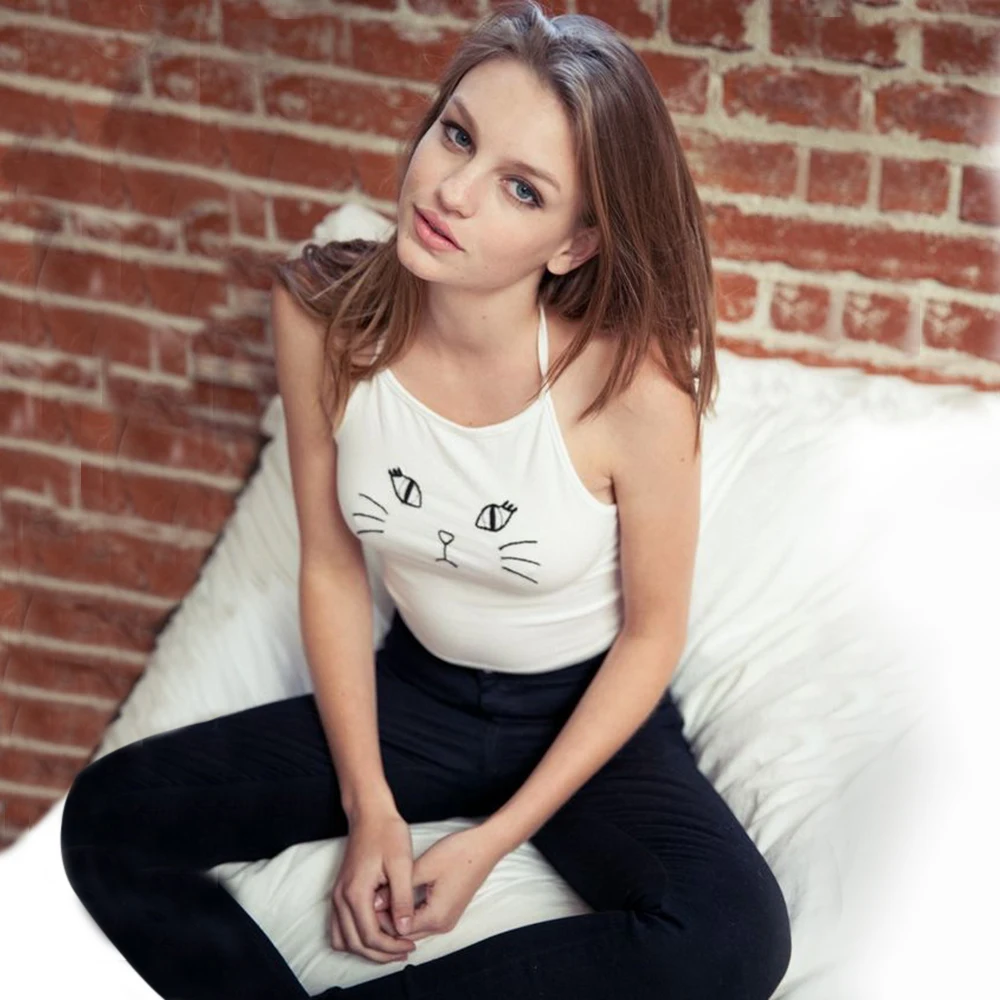 Женские топы без рукавов летние с открытой спиной милые бретельками на шее