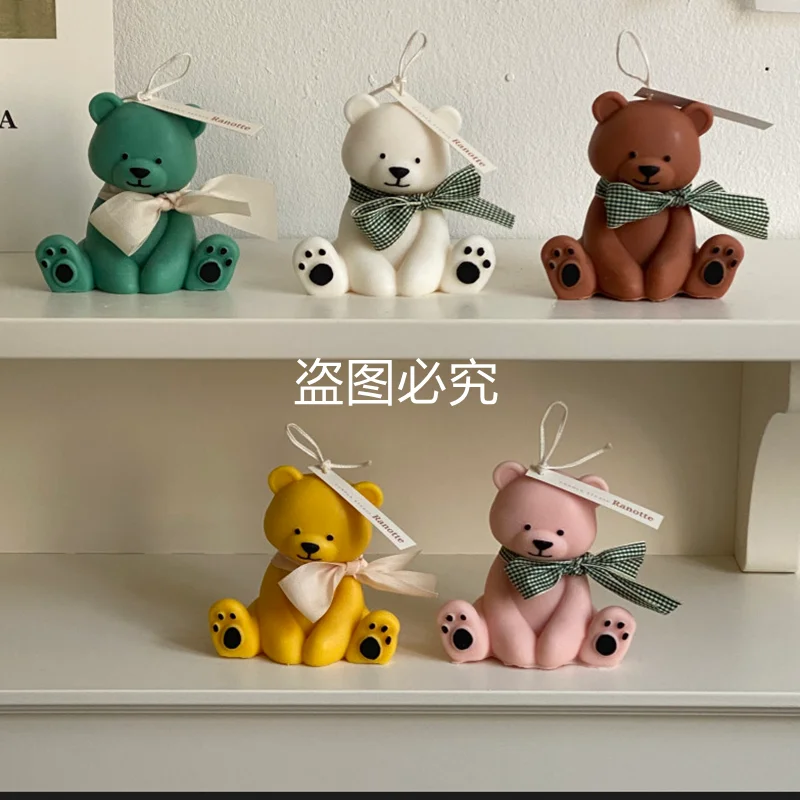 

Sitting Bear Candle Molds Christmas Handmade Wax Cute Bear Aromatherapy Candle Mold Chocolate Mousse Cake Deco Soap Making Mould
