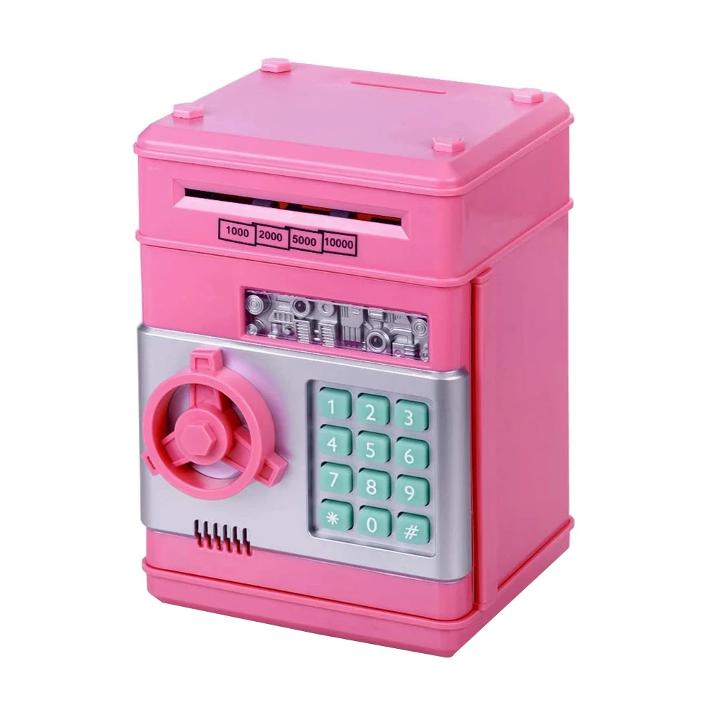 

Piggy Bank Kids Money Deposit Box Automatic Mini ATM Cash Coins Silver Bank SafeAutomatic Deposit Banknote Pink Christmas Gift