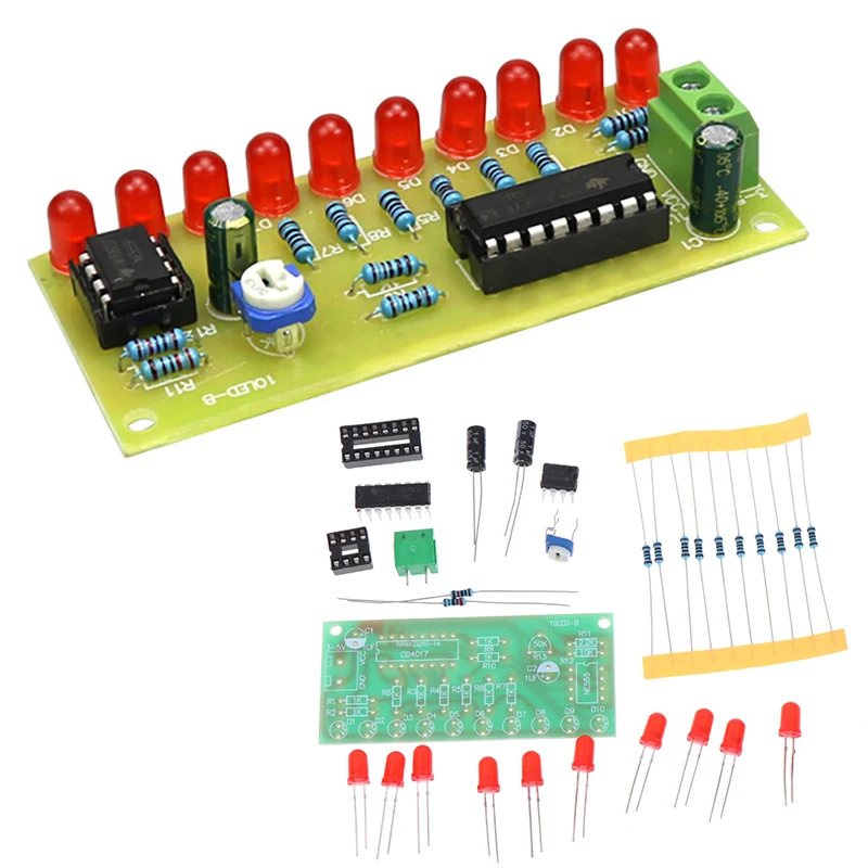

LED Light Chaser Water Flowing Light LED Electronic DIY Kits Module NE555 + CD4017 Driver Water Powered NE555 Circuit Red