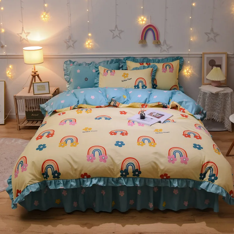 

Bedding Duvet Cover Twill Korean Version Thick Bed Skirt 4pcs Set Bed Skirt European Style Lace Bed Sheet Bedspread Quilt Cover