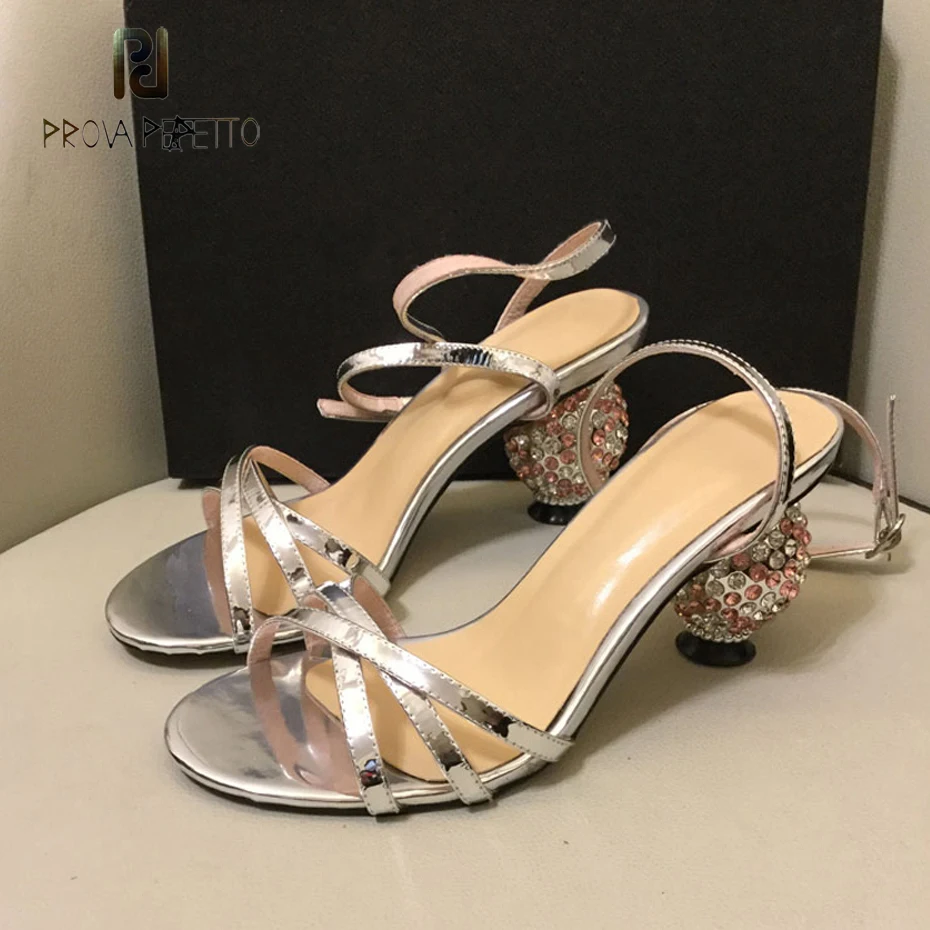 Prova Perfetto стразы шпильки необычный каблук гладиаторы летние лодочки с