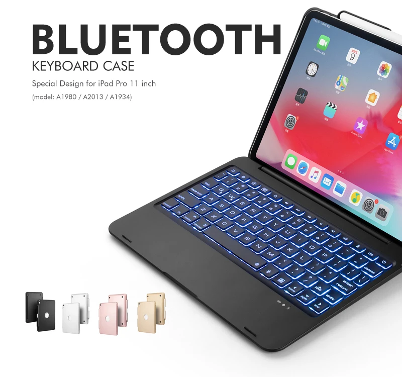 [Новинка] синяя зубная лапка Беспроводная клавиатура-чехол для iPad pro 11 дюймов, Премиум жесткий чехол+ 7 цветов подсветка+ умный сон/Wakeup