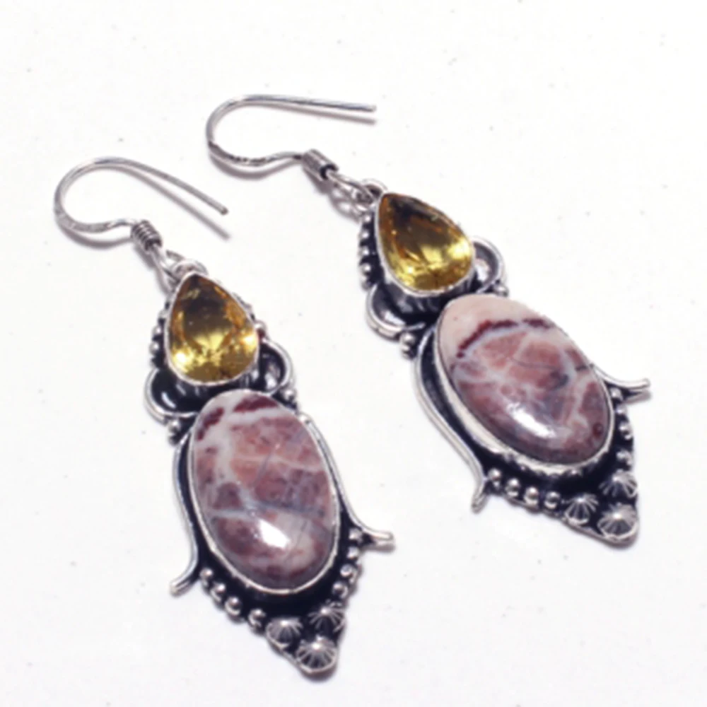 Серьги из натуральной яшмы и цитрина на медном покрытии ручная работа подарок