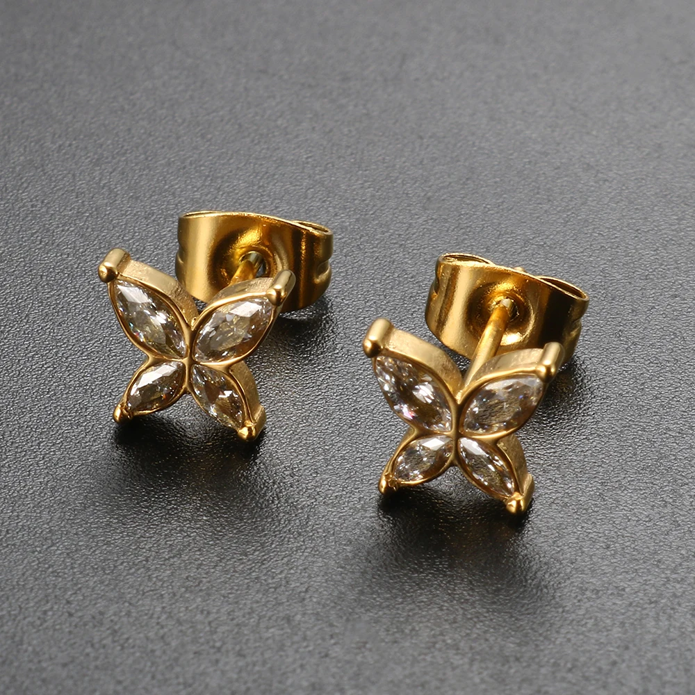 Модные мини-серьги с бабочкой Милые цветочные цирконовые серьги с кристаллами CZ для женщин и девочек на ухе.