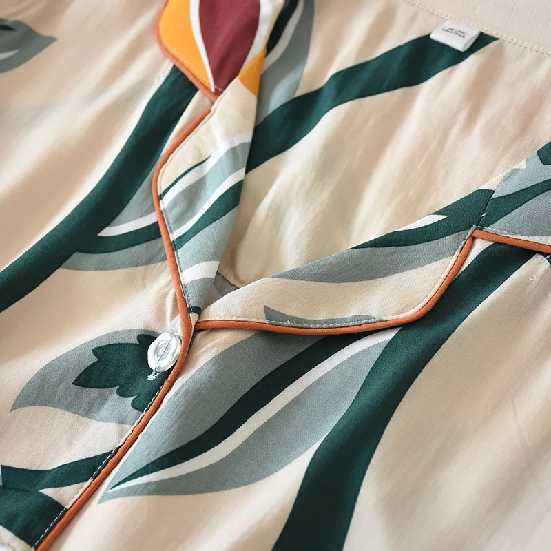 Printed Viscose Pajamas Ladies Thin Style Spring Summer Rayon Long-sleeved Home Service Suit Pajama Set Pijamas Women Sleepwear