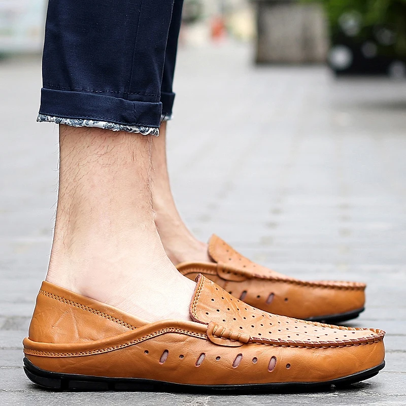 

FIXSYS Fashion Men Casual Shoes Summer Hollow Loafers Breathable Slip-on Boat Shoes Man Flat Moccasins Lightweight Driving Shoes