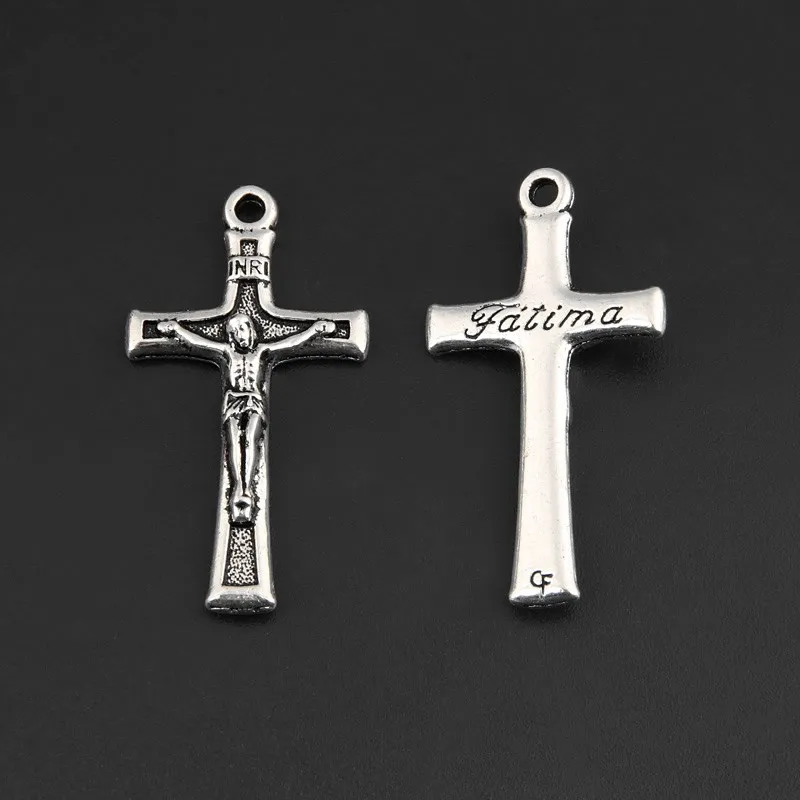 

20pcs Silver Color 33x18mm Fatima Cross Charms Jesus Religious Pendant For DIY Handmade Metal Jewelry Making Accessorie