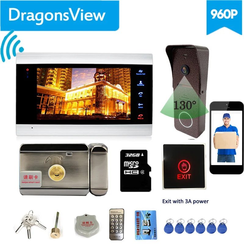 【Wifi Intercom Met Slot 】Dragonsview 7 Inch Wifi Video Deurtelefoon Intercom Systeem Wirelesss Deurbel Camera Elektronisch Slot