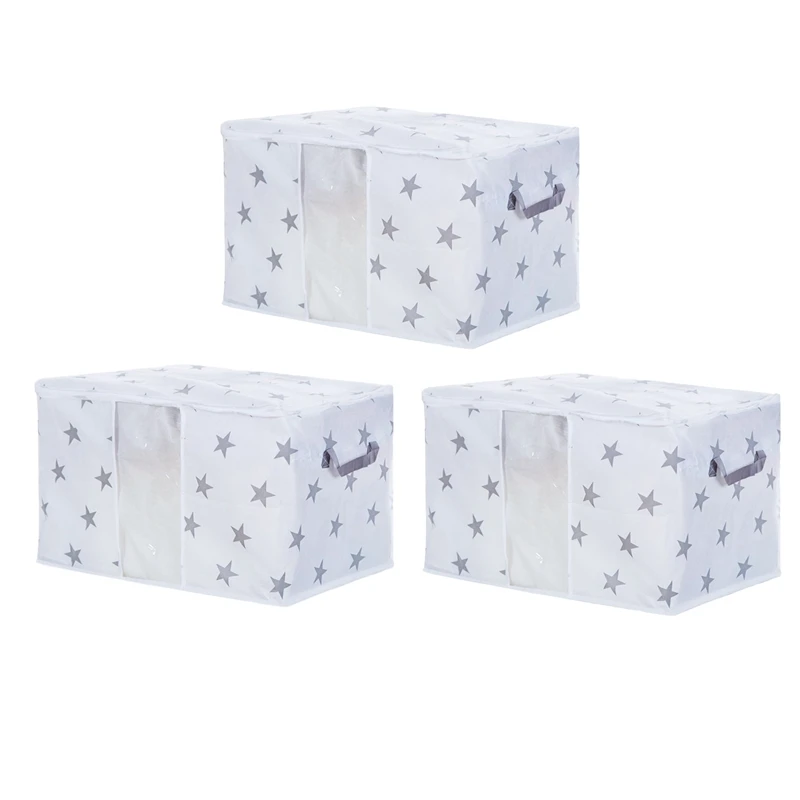 

3 шт., вместительная складная сумка для хранения одежды, органайзер с ручкой, толстая ткань, прочная молния, прозрачное окно