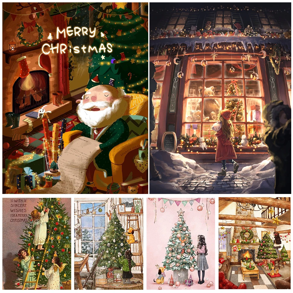 

Full Diamond Painting Cross Stitch Set 5d Diy Christmas Landscape Character Embroidery Mosaic Custom Decorative Painting