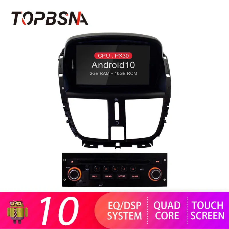 Автомобильный DVD-плеер TOPBSNA на Android 10 для Peugeot 207 2008-2014 с GPS-навигацией 1 din