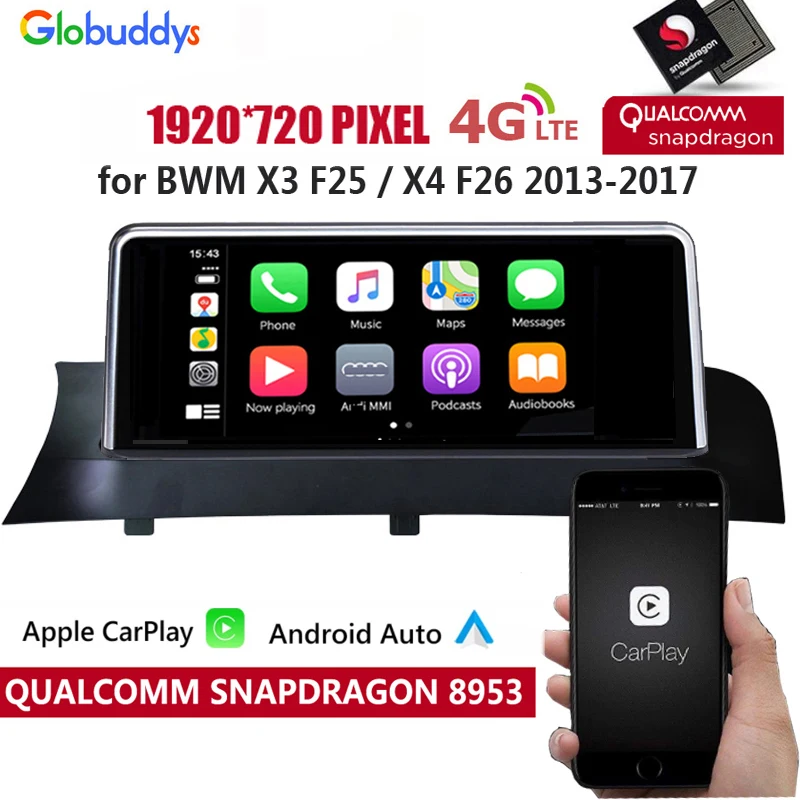 

1920*720 Android 10. Автомобильный мультимедийный видеоплеер 0 4G LTE для BMW X3 F25/X4 F26 2011-2017, GPS-навигация, радио, 8-ядерный Carplay DSP