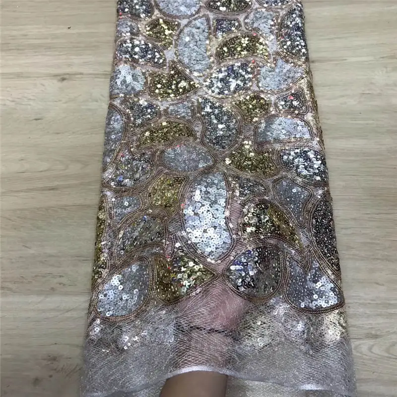 Нигерийское кружево ткань S 5 двор 3D кружевная с блестками на тюлевом кружеве 2019