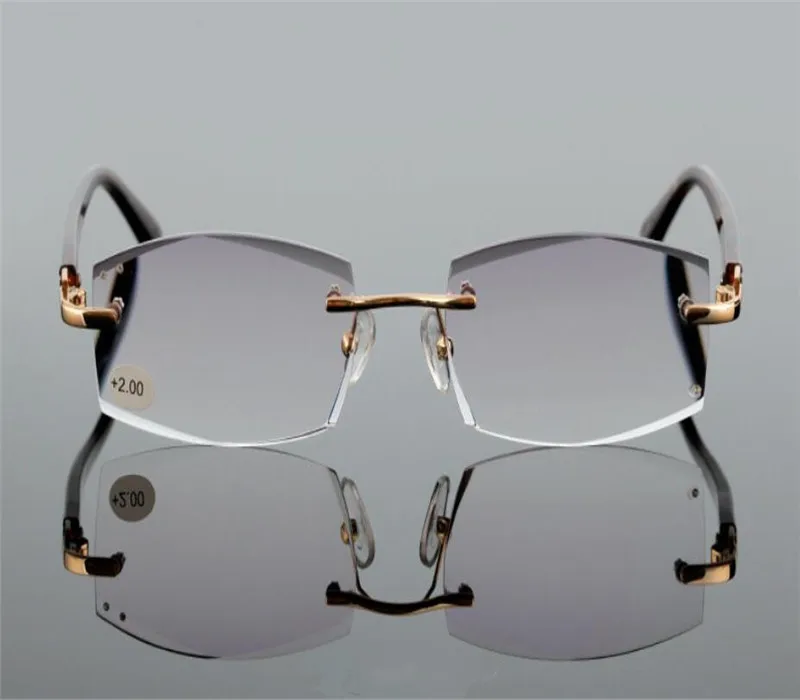 

MONGOTEN Business Men Design Fashion Rimless Alloy Diamond Trmming Optical Eyewear Frame Goggle Branded Retro Reading Eyeglasses