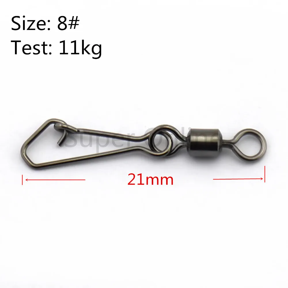 Size 8 21mm 11kg JOSHNESE 50 шт. нержавеющая сталь рыболовные Вертлюги MS+ QL Блокировка Rolling поворотный с крючком защелки рыболовный крючок Разъем - Цвет: Size 8 21mm 11kg