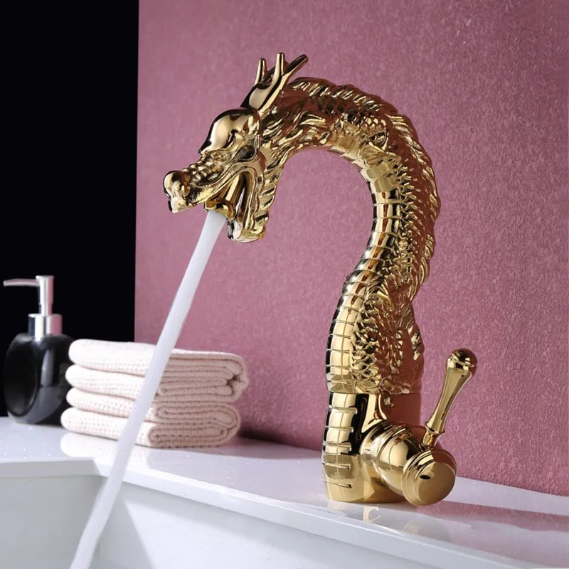 Basin Faucet Mixer Gold Dragon Bathroom Sink Single Hole Chrome Taps Deck Vintage Wash Hot &amp Cold Tap | Обустройство дома