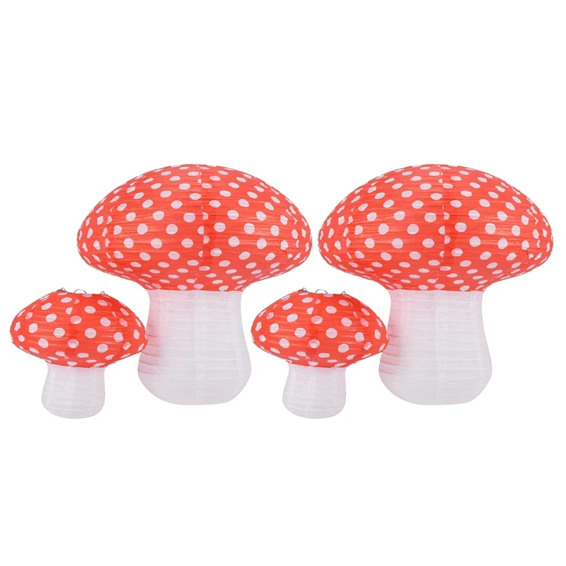 

3D Mushroom Shaped Hanging Paper Lanterns for Fairy Party Woodland Hoodwinked Baby Room Decor 4 PCS (Different Sized)