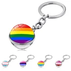 Гей ювелирные изделия Стекло мяч брелок для ключей с изображением ЛГБТ-радуги Флаг Нержавеющаясталь металлический брелок для ключей брелок Ретро Косплэй